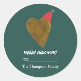 Festivals Goldenes Herz mit Weihnachts-Hat-Grün-Ge Runder Aufkleber