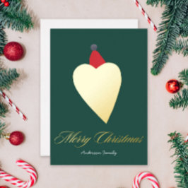 Festivals Goldenes Herz mit Weihnachtshut Grün Folien Feiertagskarte