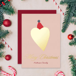 Festivals Goldenes Herz mit Weihnachtshut Pink Folien Feiertagskarte