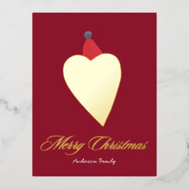 Festivals Goldenes Herz mit Weihnachtshut Red Folien Feiertagspostkarte