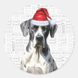 Festivals Great Dane und Woof Word Art Weihnachten Runder Aufkleber