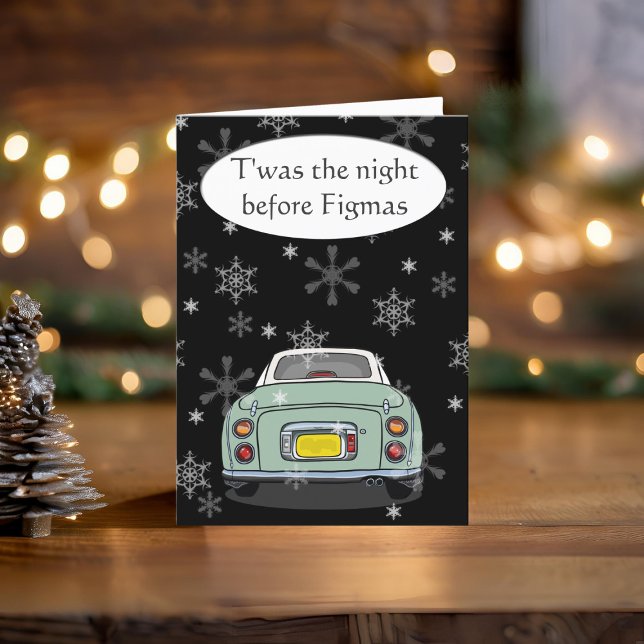 Festivals Green Figaro Autokarte Weihnachtskarte Feiertagskarte (Happy Fig-mas! A fun figgy themed christmas card to send to your car! (or your figgy loving friends))