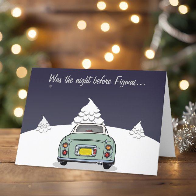 Festivals Green Figaro Autokarte Weihnachtskarte Feiertagskarte (Happy Fig-mas! A fun figgy themed christmas card to send to your car! (or your figgy loving friends))