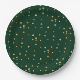 Festivals Green & Glittery Gold Stars Pappteller
