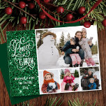 Festivals Green Glitzer Weltfrieden Modernes Foto Feiertagskarte<br><div class="desc">Fest Grün Glitzer Eleganter Script Weltfrieden Moderne Foto Collage Weihnachtskarte. Mit dieser minimalistischen und modernen Weihnachtskarte senden Sie Ihren Lieben herzliche Wünsche und Grüße. Alle Texte sind so vorbereitet,  dass Sie sie einfach und schnell mit Ihren eigenen Details personalisieren können. Gute Ferien!</div>