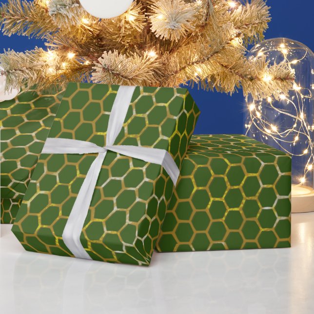 Festivals Green Gold Hexagon Bienenmuster Muster Geschenkpapier (Feiertage)