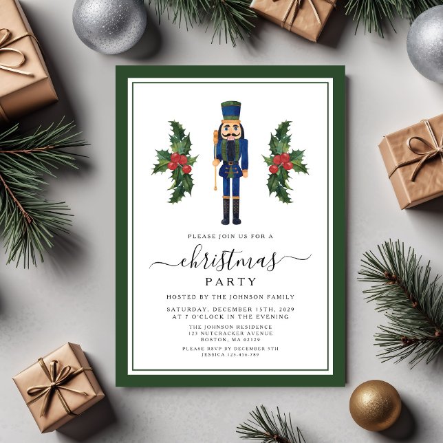 Festivals Green Nutcracker Weihnachts-Party Einladung (Festive Green Nutcracker Christmas Party Invitation)