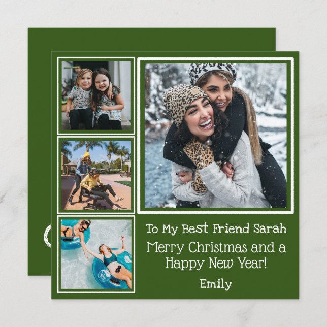 Festivals Green White Foto Best Friends Christmas Karte (Vorne/Hinten)