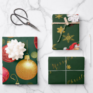 Festivals Grün und Gold Weihnachtsschrift Geschenkpapier Set