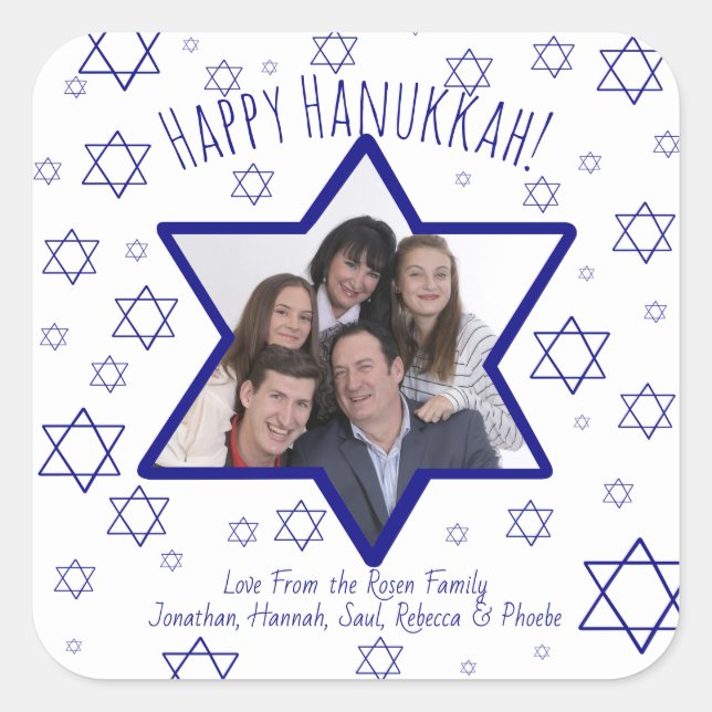 Festivals Happy Hanukkah Star von David Foto Frame Quadratischer Aufkleber (Vorderseite)