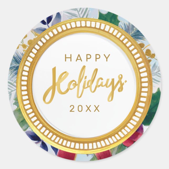 Festivals Happy Holiday Botanical Runder Aufkleber (Vorderseite)