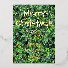 Festivals Holly Berry Greenery - Foil Holiday Card Folien Feiertagskarte