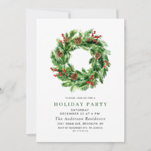 Festivals Holly Berry Pine Wreath Weihnachtsfest P Einladung