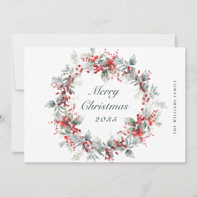 Festivals Holly Berry Weihnachtskranz Feiertagskarte (Vorderseite)