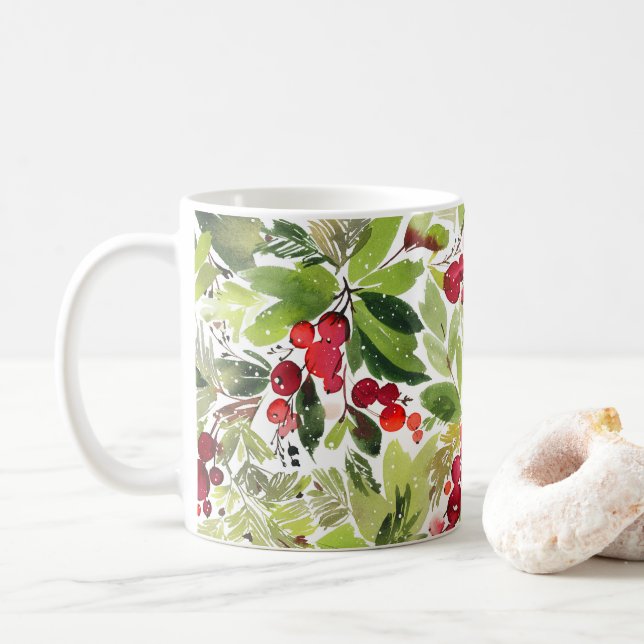 Festivals Holry und Evergreen Wasserfarbe Kaffeetasse (Mit Donut)