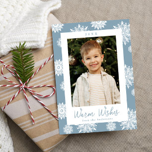 Festivals Icy Blue und White Snowflakes Foto Feiertagskarte