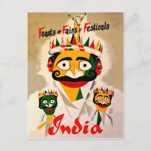 Festivals in Indien, Reiseplakat für Jahrgänge Postkarte