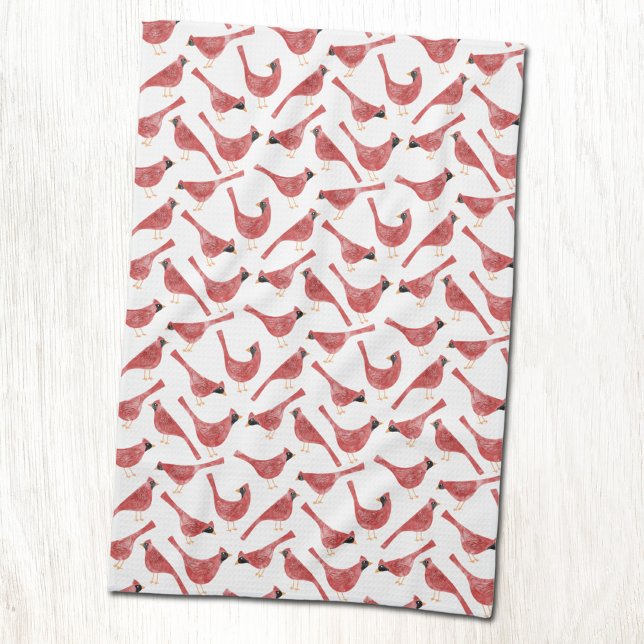 Festivals Kardinal Bird Watercolor Geschirrtuch (Fun red watercolor festive Cardinal bird pattern Christmas Holidays kitchen towel)