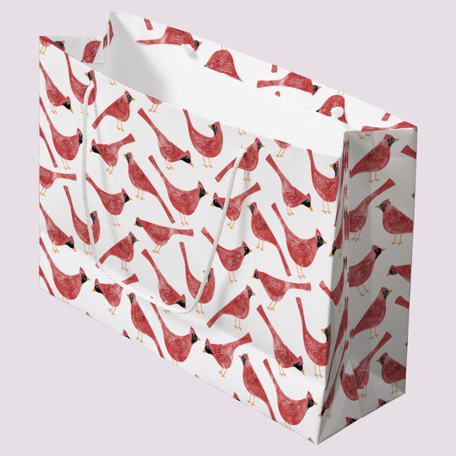 Festivals Kardinal Bird Watercolor Große Geschenktüte (Fun and festive Christmas Holiday Cardinal bird red and white watercolor gift bag)