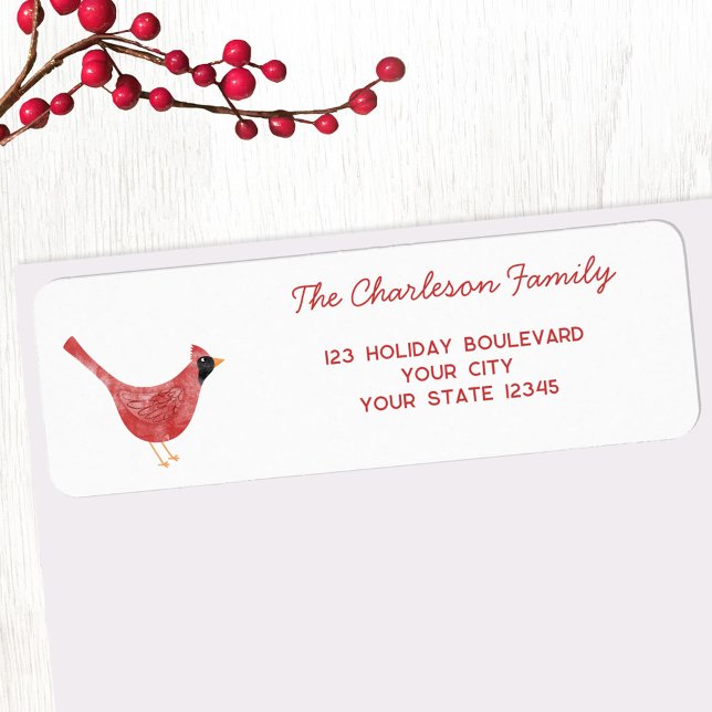 Festivals Kardinal Bird Watercolor Rücksendeadress (Festive Cardinal bird watercolor personalized Christmas Winter Holiday return address label)