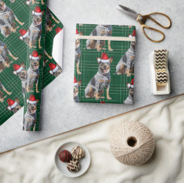 Festivals Kariert Blue Heeler Santa Dog Weihnachte Geschenkpapier