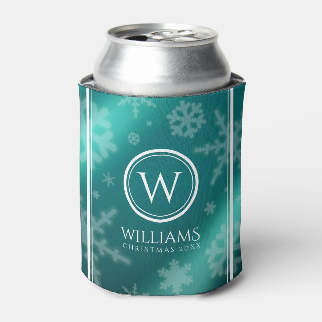 Festivals Light Blue Foil Snowflakes Monogram Name Dosenkühler (Kanne Vorderseite)