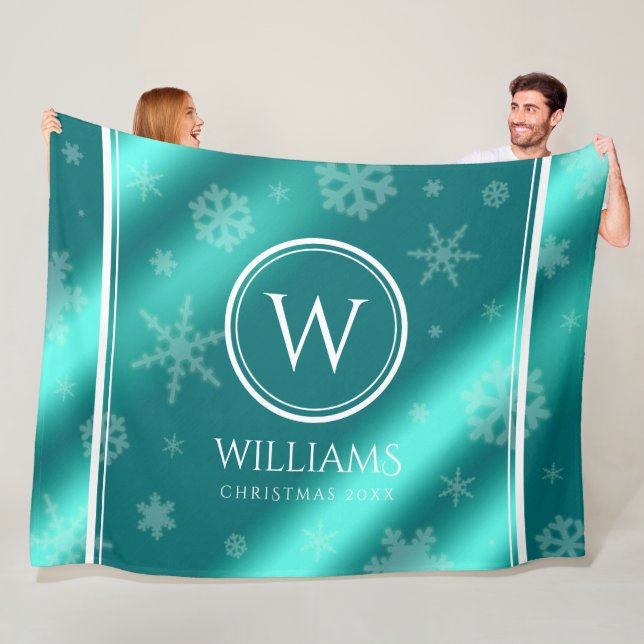 Festivals Light Blue Foil Snowflakes Monogram Name Fleecedecke (Beispiel)