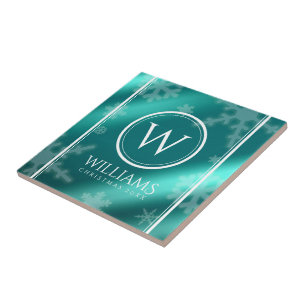 Festivals Light Blue Foil Snowflakes Monogram Name Fliese