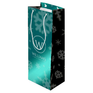 Festivals Light Blue Foil Snowflakes Monogram Name Geschenktüte Für Weinflaschen