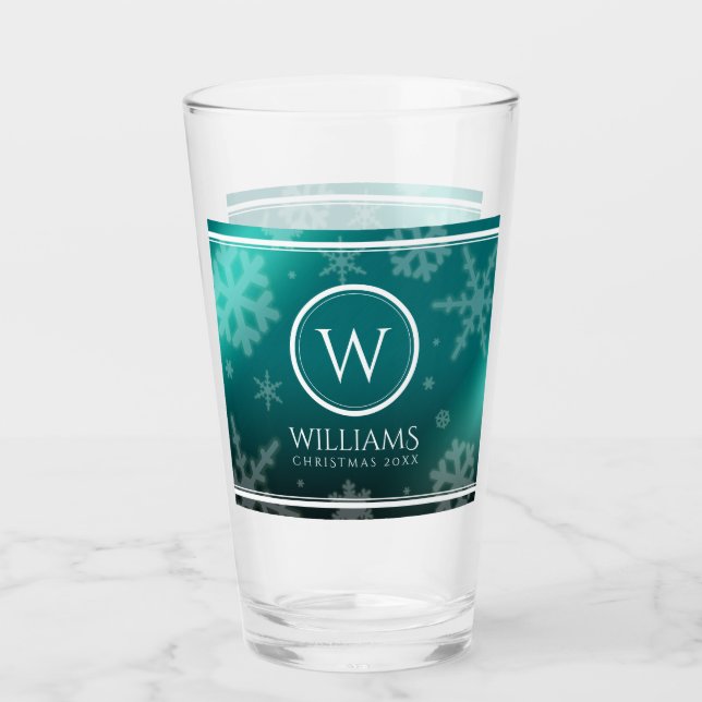 Festivals Light Blue Foil Snowflakes Monogram Name Glas (Vorderseite)