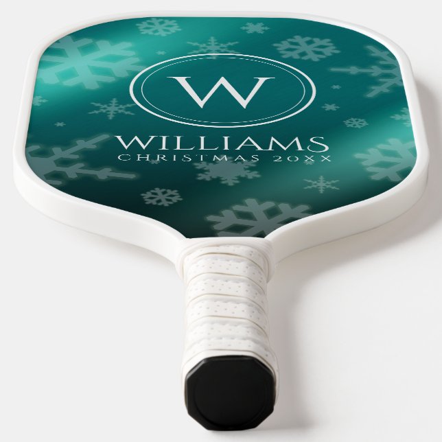 Festivals Light Blue Foil Snowflakes Monogram Name Pickleball Schläger (Ablage )
