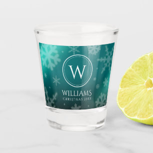 Festivals Light Blue Foil Snowflakes Monogram Name Schnapsglas
