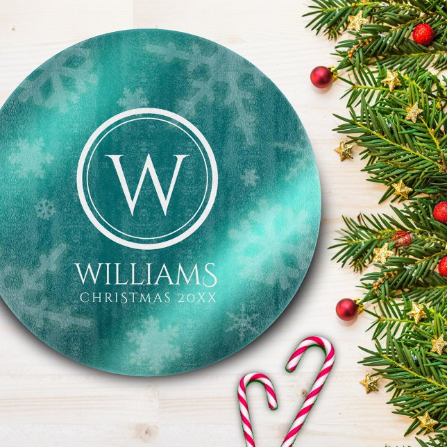 Festivals Light Blue Foil Snowflakes Monogram Name Schneidebrett (Von Creator hochgeladen)