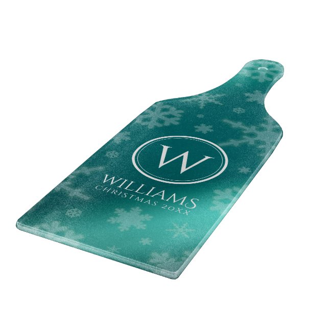 Festivals Light Blue Foil Snowflakes Monogram Name Schneidebrett (Ecke)