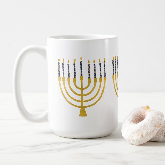 Festivals Menorah Hanukkah Blue Candles Illustrati Kaffeetasse (Mit Donut)