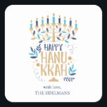 Festivals Menorah Hanukkah Quadratischer Aufkleber<br><div class="desc">Feierliche Menorah Hanukkah Design.</div>