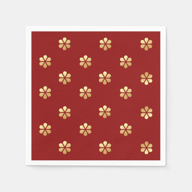 Festivals Modernes Rot & Gold Daisy Weihnachten Serviette (Vorderseite)