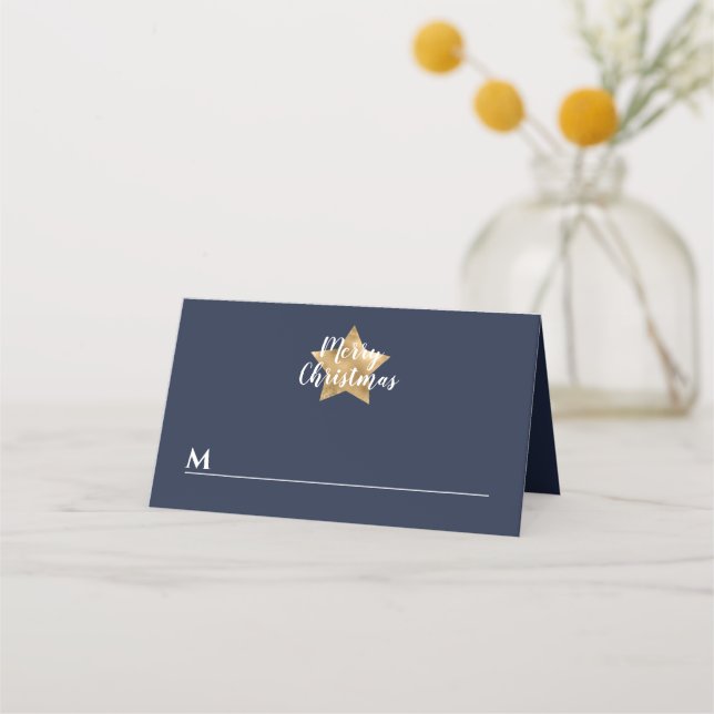 Festivals Navy Blue Gold Star Weihnachten Platzkarte (Vorderseite)