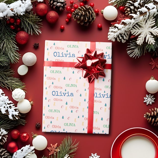 Festivals Pink Weihnachten Wiederholungsname Perso Geschenkpapier (Von Creator hochgeladen)