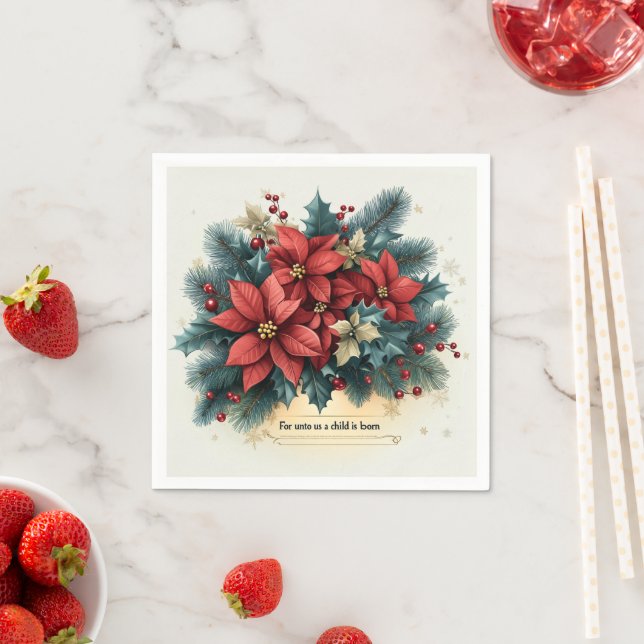 Festivals Poinsettia Krippe Verse Decoupage Serviette (Beispiel)