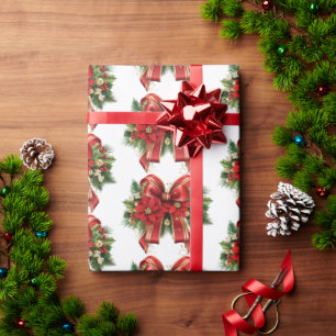 Festivals Red and Gold Christmas Bow Muster Geschenkpapier