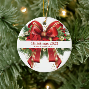 Festivals Red and Gold Weihnachtsbow Keramik Ornament