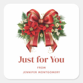 Festivals Red and Gold Weihnachtsbow Quadratischer Aufkleber