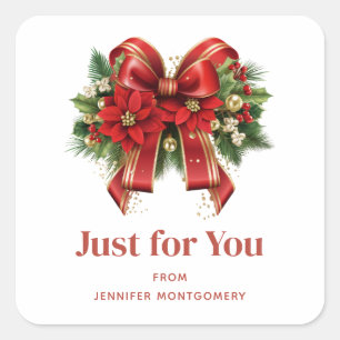 Festivals Red and Gold Weihnachtsbow Quadratischer Aufkleber
