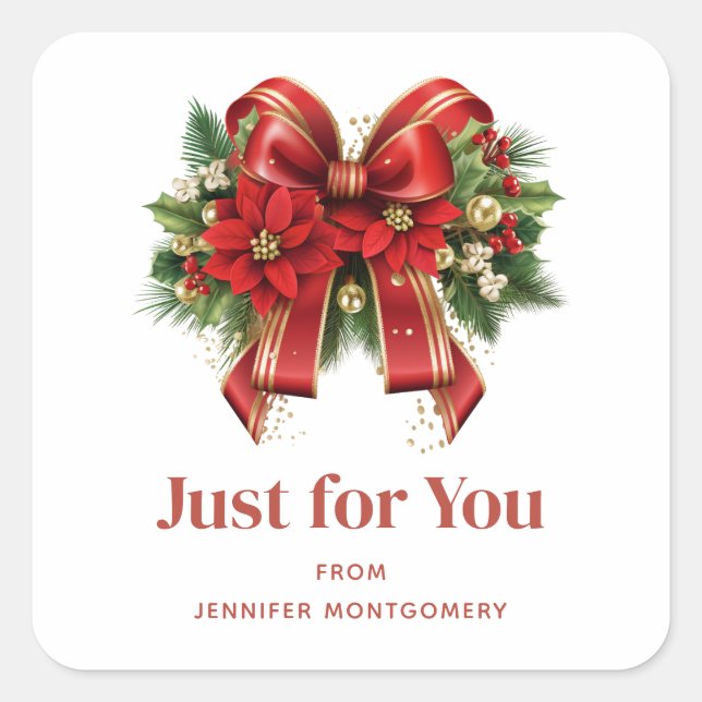 Festivals Red and Gold Weihnachtsbow Quadratischer Aufkleber (Vorderseite)
