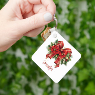 Festivals Red and Gold Weihnachtsbow Schlüsselanhänger