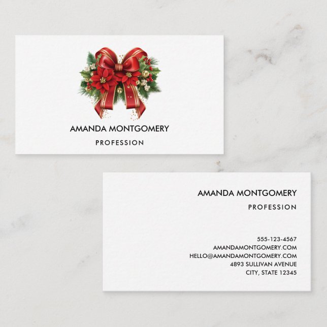 Festivals Red and Gold Weihnachtsbow Visitenkarte (Vorne/Hinten)