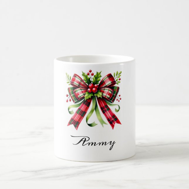 Festivals Red Bow & Holly Weihnachten Tasse (Mittel)