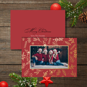 Festivals Red Gold Weihnachten Botanicals Foto-Kar Folien Feiertagskarte