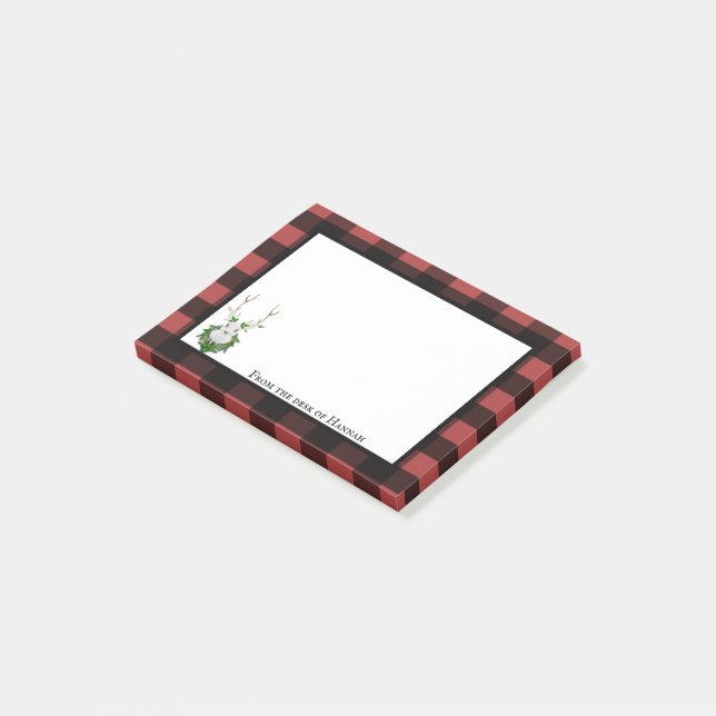 Festivals Reindeer Buffalo Kariert Personalisiert Post-it Klebezettel (angewinkelt)